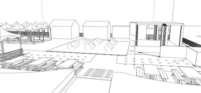 3D spatial study — audience sightlines and circulation
